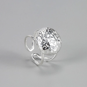 Minimalist 925 Sterling Silver Hammered Texture Open Ring Adjustable Geometric Dome Finger Ring For Women Modern Jewelry