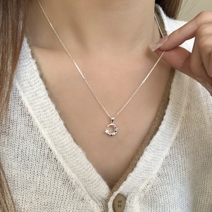 925 Sterling silver moon pendant necklace with colorful zirconia on a fine chain