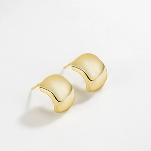French Light Luxury S925 Sterling Silver C Shaped Earrings Fashion Minimalist Geometric Polished Stud Earrings For Women Jewelry