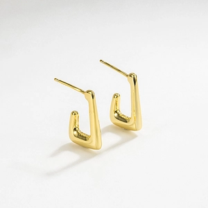 Minimalist 925 Sterling Silver Geometric Stud Earrings 18K Gold Plated U-Shaped Earrings For Women Commuting Daily Jewelry