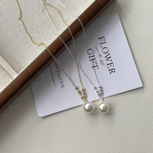 925 Sterling Silver Shell Artificial Pearl Pendant Necklace French Vintage Elegant Clavicle Chain Jewelry For Women