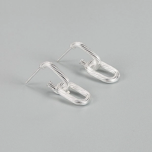 Retro 925 Sterling Silver Knot Stud Earrings For Women Minimalist Textured Double Ring Interlocking Earrings Detachable Fashion Jewelry