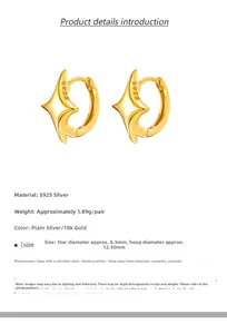 Detail of 925 sterling silver star hoop earrings with size and weight measurements