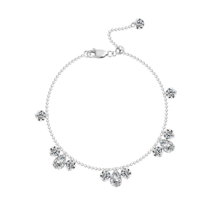 S925 sterling silver chain bracelet with round and teardrop cubic zirconia charms