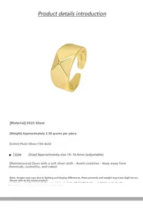 Detailed view of S925 sterling silver geometric ring with 18K gold plating and weight data