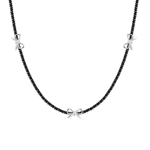 Minimalist S925 silver bow necklace with black faceted beads and chic pendant