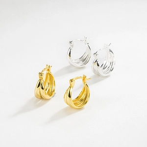 Boucles d'oreilles créoles géométriques en argent 925, finitions or et argent