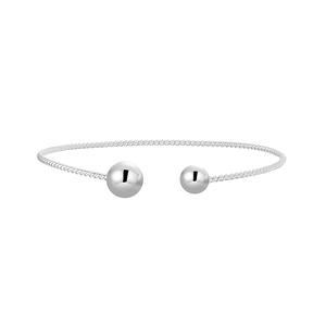 Minimalist S925 sterling silver twisted open bangle with polished solid metal beads