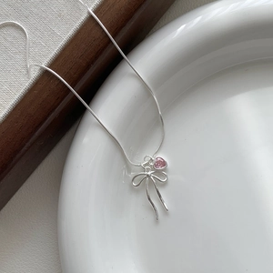 Collier Pendentif Nœud Cœur Rose en Argent Sterling 925 Balletcore pour Femmes Douce Chaîne de Clavicule Bijoux de Mode