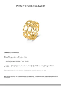 Detail view of adjustable S925 silver wide ring featuring openwork letter B design