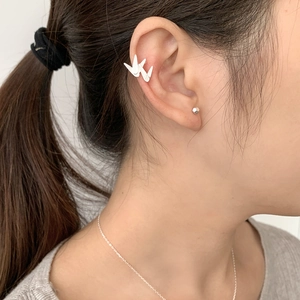 Manchette d'oreille en argent sterling 925 en forme de grue au fini brossé