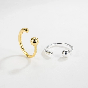 Minimalist S925 sterling silver ball rings in gold and silver finish with open band design