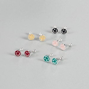 S925 Sterling Silver Smiley Face Stud Earrings Minimalism Colorful Enamel Expression Earrings For Women Friends Jewelry Gift