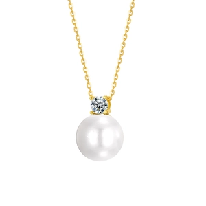 Elegant S925 silver necklace with a large round white pearl and a sparkling zircon stone