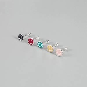 Minimalist S925 sterling silver smiley face stud earrings in 5 vibrant colors