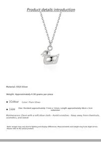 Detaillierte Größenangaben für die kleine Enten-Halskette aus 925er Sterlingsilber