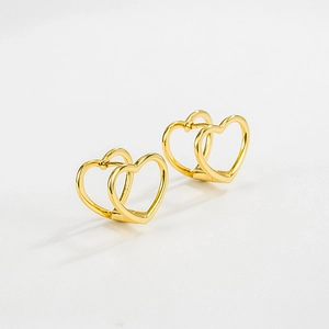 S925 Sterling Silver Heart Stud Earrings Minimalist Hollow Double Layer Heart Hoops Elegant Fashion Jewelry For Women