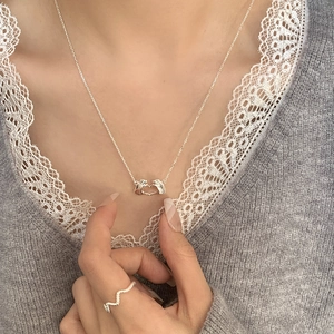 Minimalist S925 sterling silver necklace and ring set featuring heart hands pendant