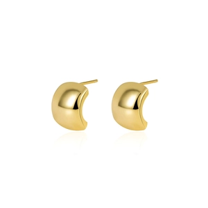 French minimalist S925 sterling silver C-shaped gold stud earrings with mirror finish