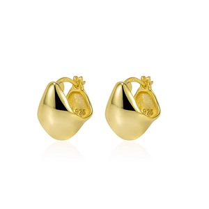 Chic vintage French style S925 sterling silver chunky gold teardrop hoop earrings