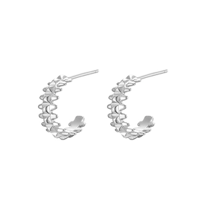 Minimalist 925 sterling silver hoop earrings with a textured rivet spike industrial design