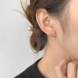 Minimalist S925 sterling silver hollow flower stud earrings with a central zircon stone