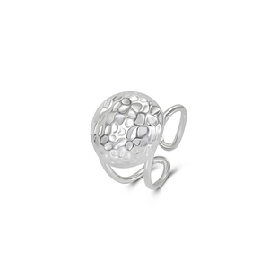 Polished S925 sterling silver hammered round ring with adjustable open double band for women