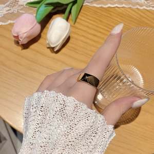 Polished gold geometric ring with square face, minimalist S925 silver luxury style for women