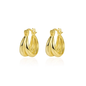 Boucles d'oreilles dorées doubles couches géométriques en argent S925 de style français