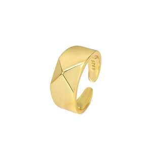 Minimalist S925 sterling silver open ring with geometric rhombus gold plated surface