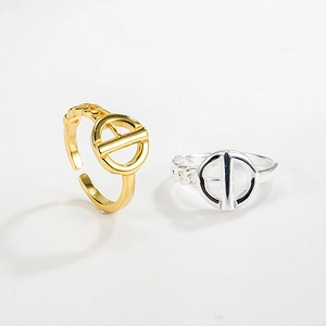 Verstellbare S925 Sterlingsilber Ringe mit geometrischem Schweinenasen-Design in Gold und Silber