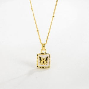 925 Sterling Silver Butterfly Square Pendant Necklace White Mother Of Artificial Pearl Beaded Satellite Chain Choker For Women