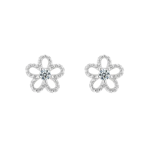 S925 sterling silver hollow flower stud earrings with brilliant zircon in center