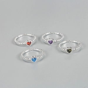 925 Sterling Silver Heart Ring For Women Rhinestone Twisted Open Adjustable Ring Elegant Finger Jewelry Gift Red Purple Blue Green