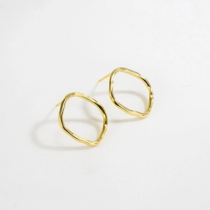 Boucles d'Oreilles Clous Rondes Géométriques Irrégulières en Argent Sterling 925 Plaquées Or 18K Minimaliste Vintage pour Femmes Bijoux