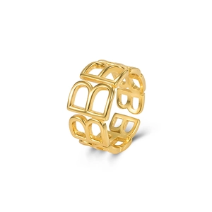 Minimalist S925 sterling silver open ring featuring a bold repeating B letter pattern
