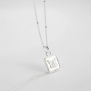 Elegant S925 sterling silver butterfly necklace with white mother of pearl rectangle pendant