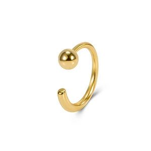 Minimalist 925 sterling silver adjustable open ring with a polished solid gold ball bead
