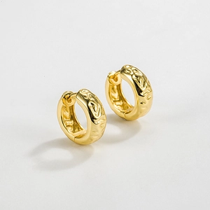 S925 Sterling Silver Hammered Texture Hoop Earrings For Women Minimalist Geometric Chunk Huggie Earrings Gold Silver Plated Jewelry