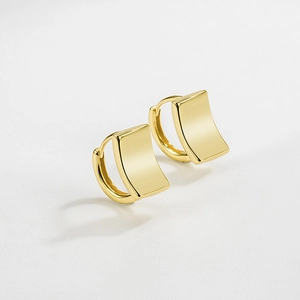 925 Sterling Silver Curved Rectangle Hoop Earrings For Women Minimalist 18k Gold Plated Polished French Vintage Jewelry