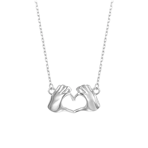 925 sterling silver necklace featuring a creative hands making heart gesture pendant