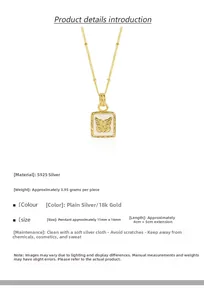 Detailed view of S925 sterling silver butterfly square pendant with satellite chain