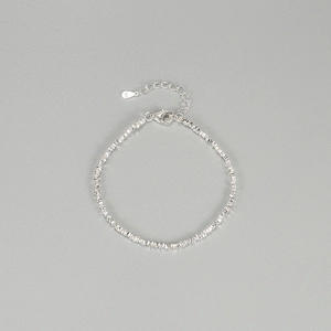 Handcrafted S925 sterling silver faceted silver chip bracelet with adjustable chain