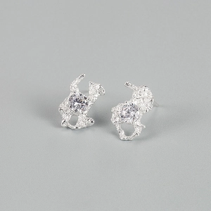 French Niche Design S925 Sterling Silver Irregular Lava Stud Earrings For Women Inlaid Rhinestone Aesthetic Jewelry Gift