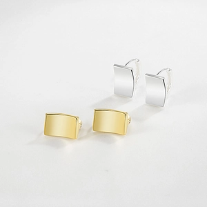 Polished S925 sterling silver curved rectangular drop earrings in gold and silver finishes