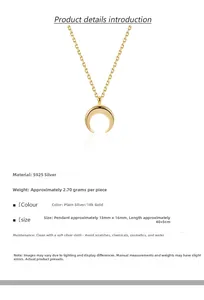 Detail specifications of S925 sterling silver crescent moon pendant with size and weight