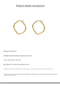 Détails de boucles d'oreilles carrées irrégulières en argent S925 avec finition or 18k