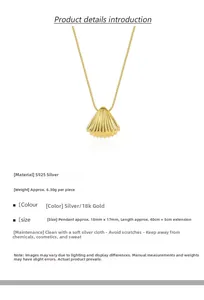 Detailed size specifications of the vintage S925 silver seashell pendant necklace