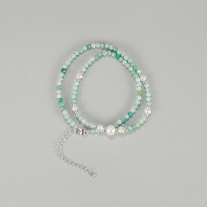 Baroque pearl and amazonite S925 sterling silver beaded choker necklace for women