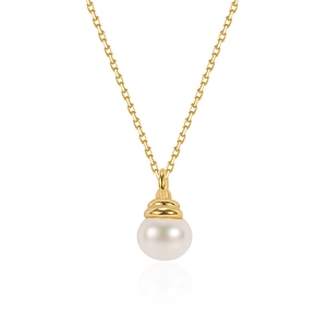 Minimalist 925 sterling silver necklace with a single round white pearl pendant